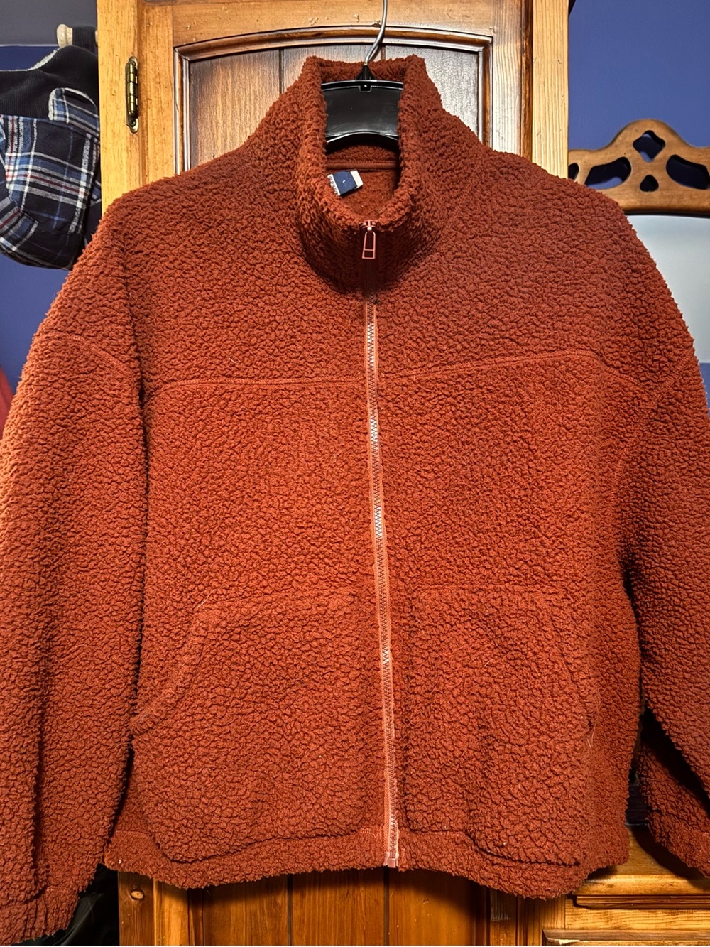 Old Navy Women's Plush Zip-Up Jacket - Rust